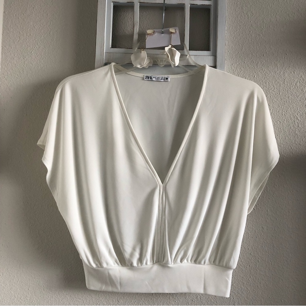 Zara Ivory Low Cut Top SZ S